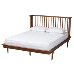 Baxton Studio Flint Mid-Century Modern Ash Walnut Finished Wood Queen Size Platform Bed